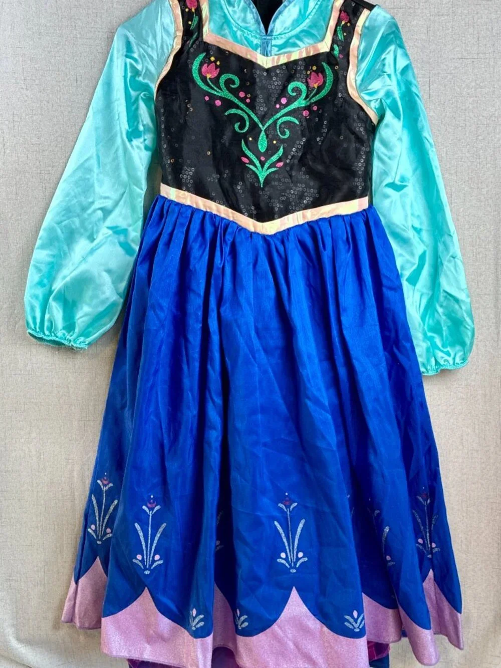 Anna Traveling Costume Frozen Girls Nordic Blue Sequins Pink Tiara 9 10 No Cape